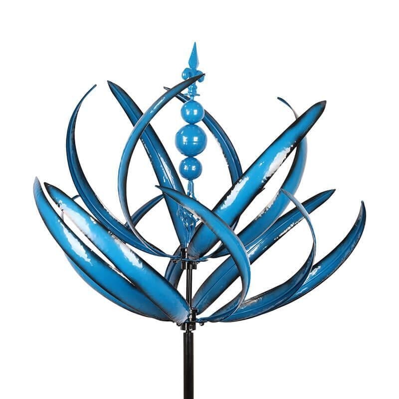 Lotus Wind Spinner Metal Kinetic Garden Sculpture on Stake Weather Resistant