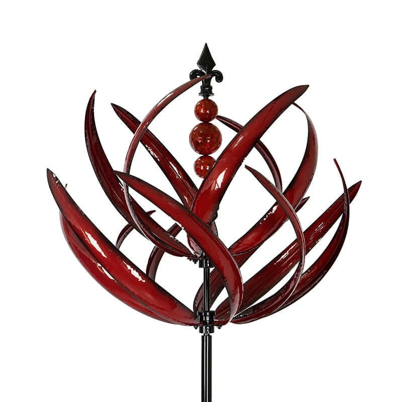 Lotus Wind Spinner Metal Kinetic Garden Sculpture on Stake Weather Resistant
