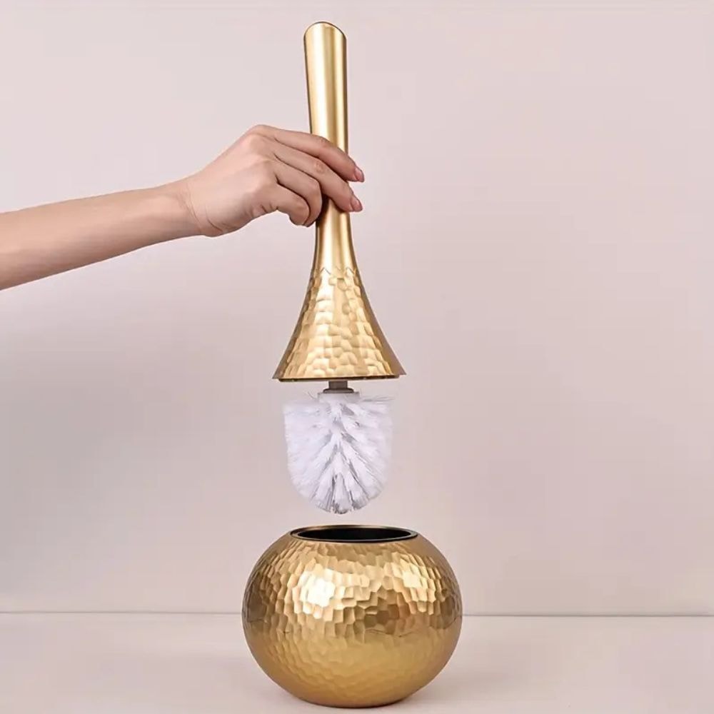 Luxury Freestanding Toilet Brush and Holder Set with Hammered Finish