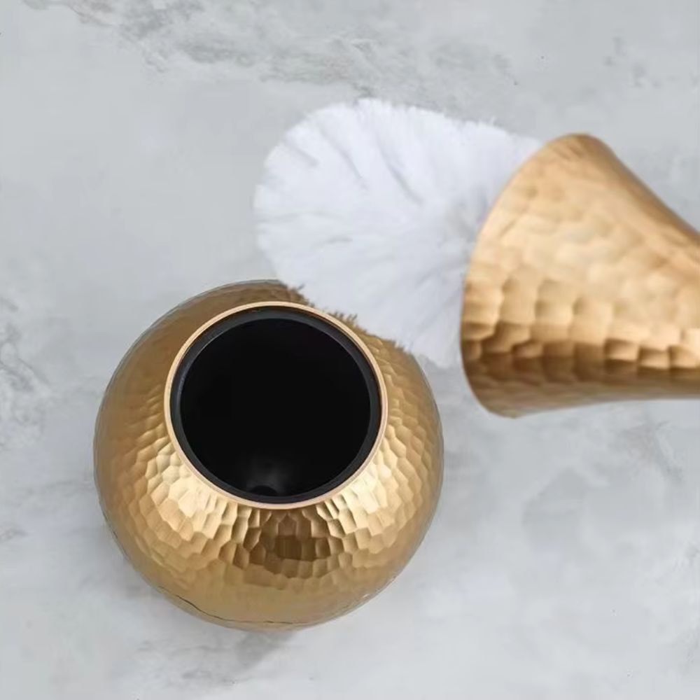 Luxury Freestanding Toilet Brush and Holder Set with Hammered Finish