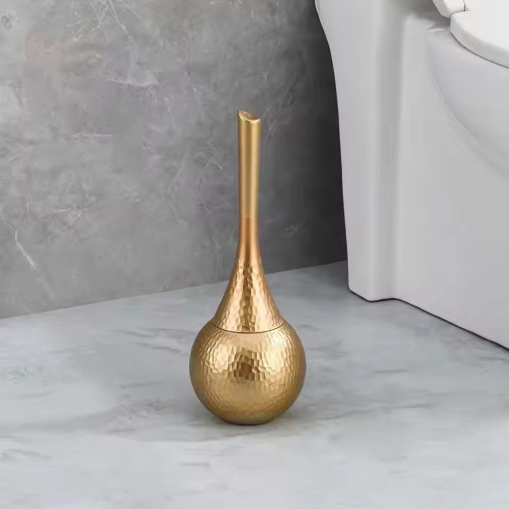 Luxury Freestanding Toilet Brush and Holder Set with Hammered Finish