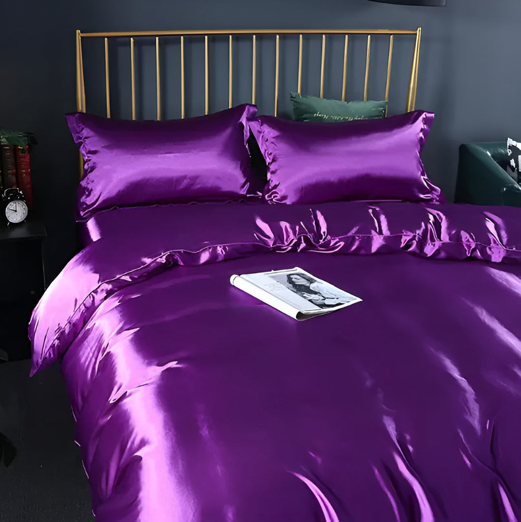 Luxury Silky Satin Bedding Set with Duvet Cover Fitted Sheet and Pillowcases
