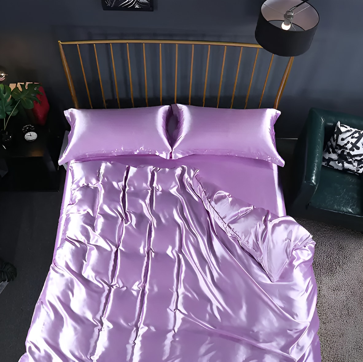 Luxury Silky Satin Bedding Set with Duvet Cover Fitted Sheet and Pillowcases