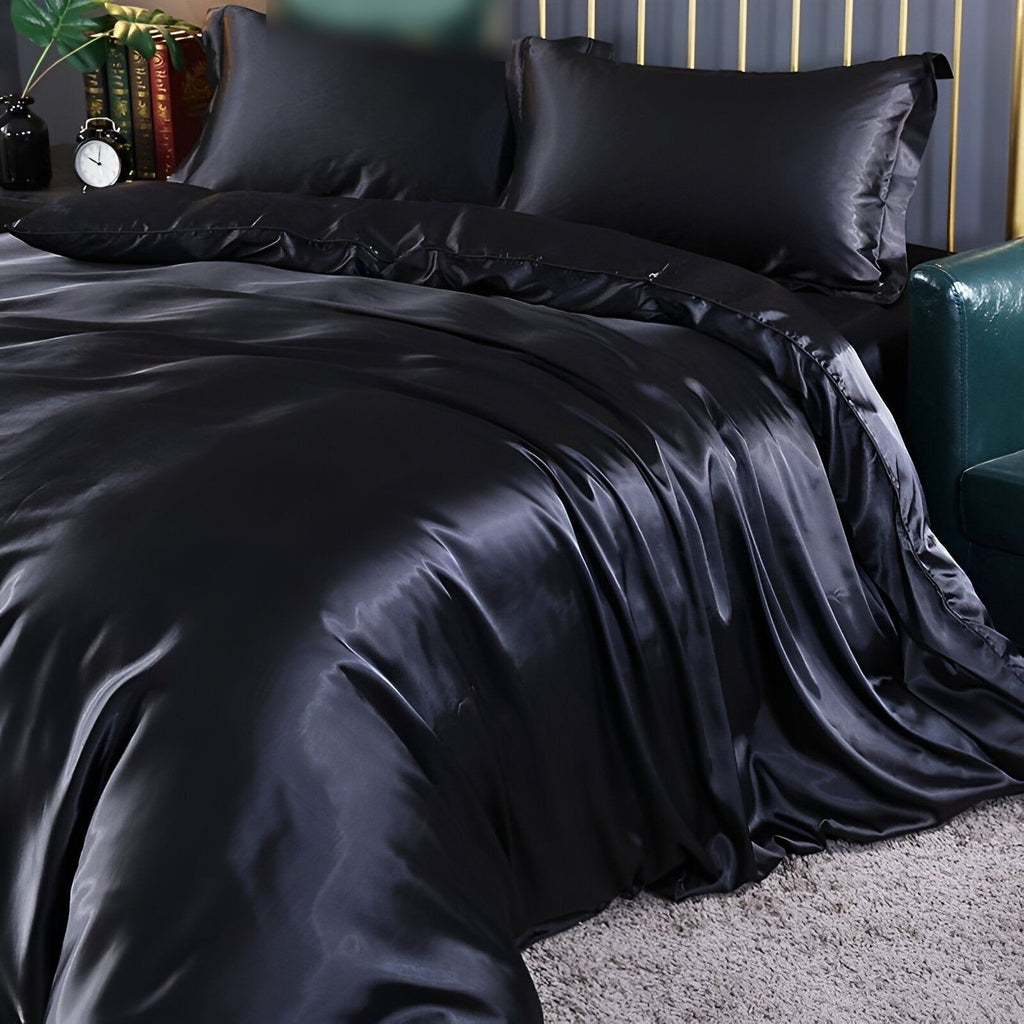 Luxury Silky Satin Bedding Set with Duvet Cover Fitted Sheet and Pillowcases
