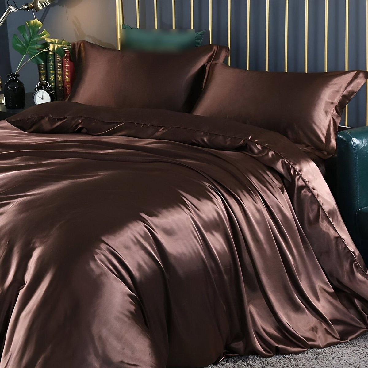 Luxury Silky Satin Bedding Set with Duvet Cover Fitted Sheet and Pillowcases