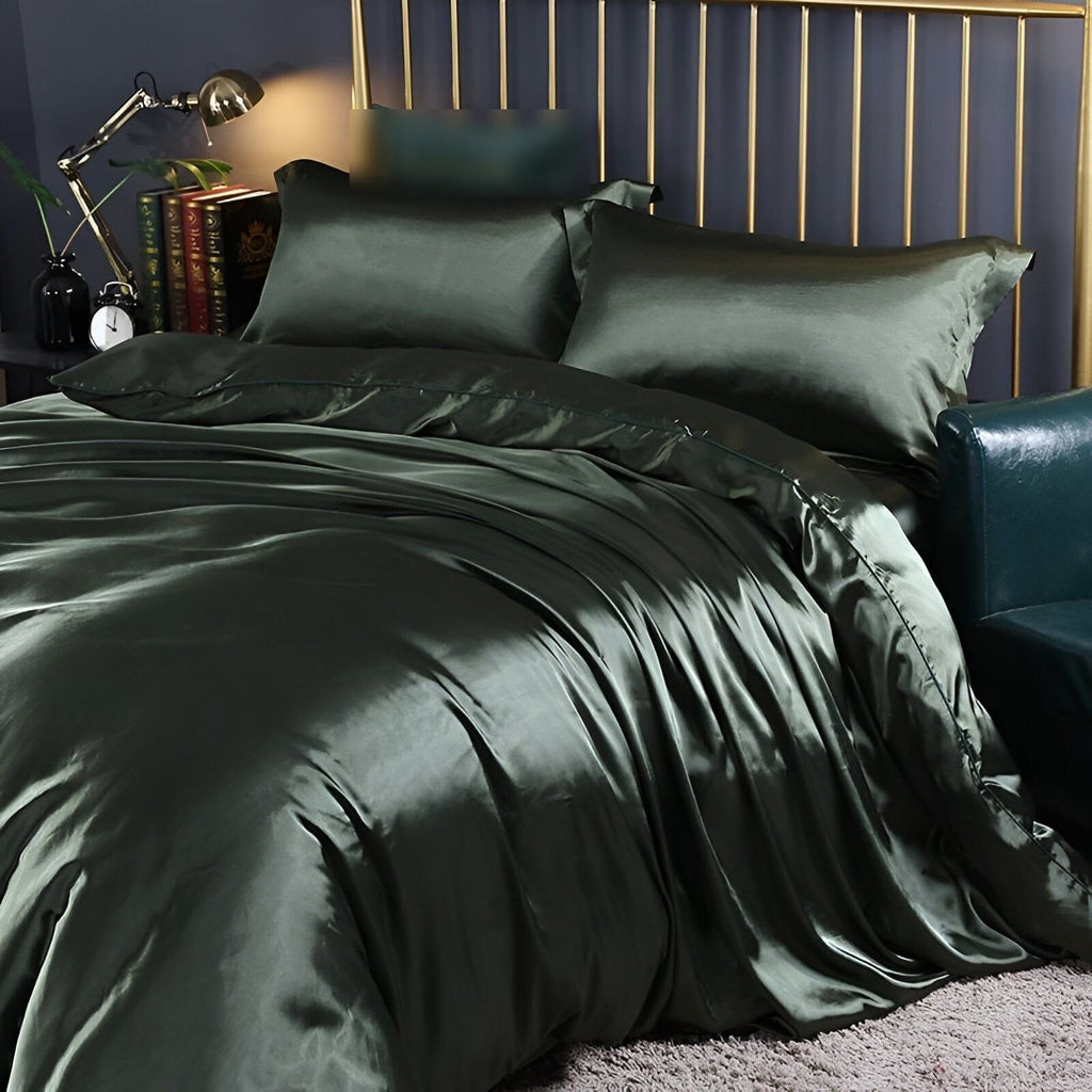 Luxury Silky Satin Bedding Set with Duvet Cover Fitted Sheet and Pillowcases