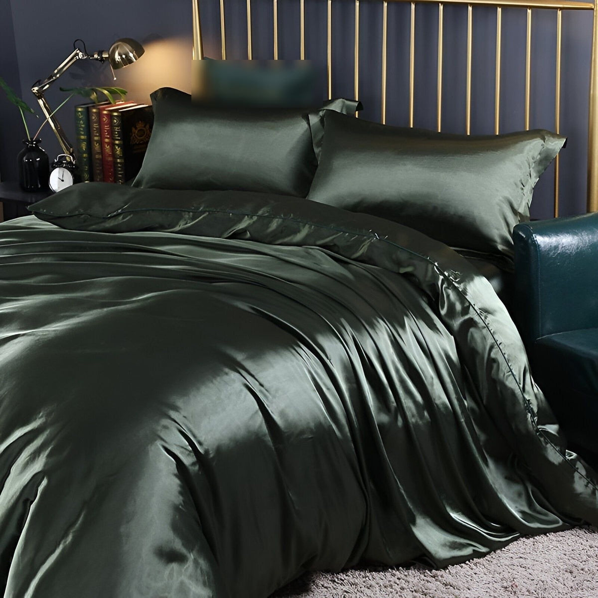 Luxury Silky Satin Bedding Set with Duvet Cover Fitted Sheet and Pillowcases