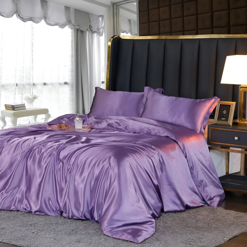 Luxury Silky Satin Bedding Set with Duvet Cover Fitted Sheet and Pillowcases