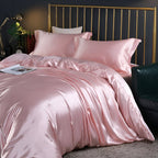 Luxury Silky Satin Bedding Set with Duvet Cover Fitted Sheet and Pillowcases