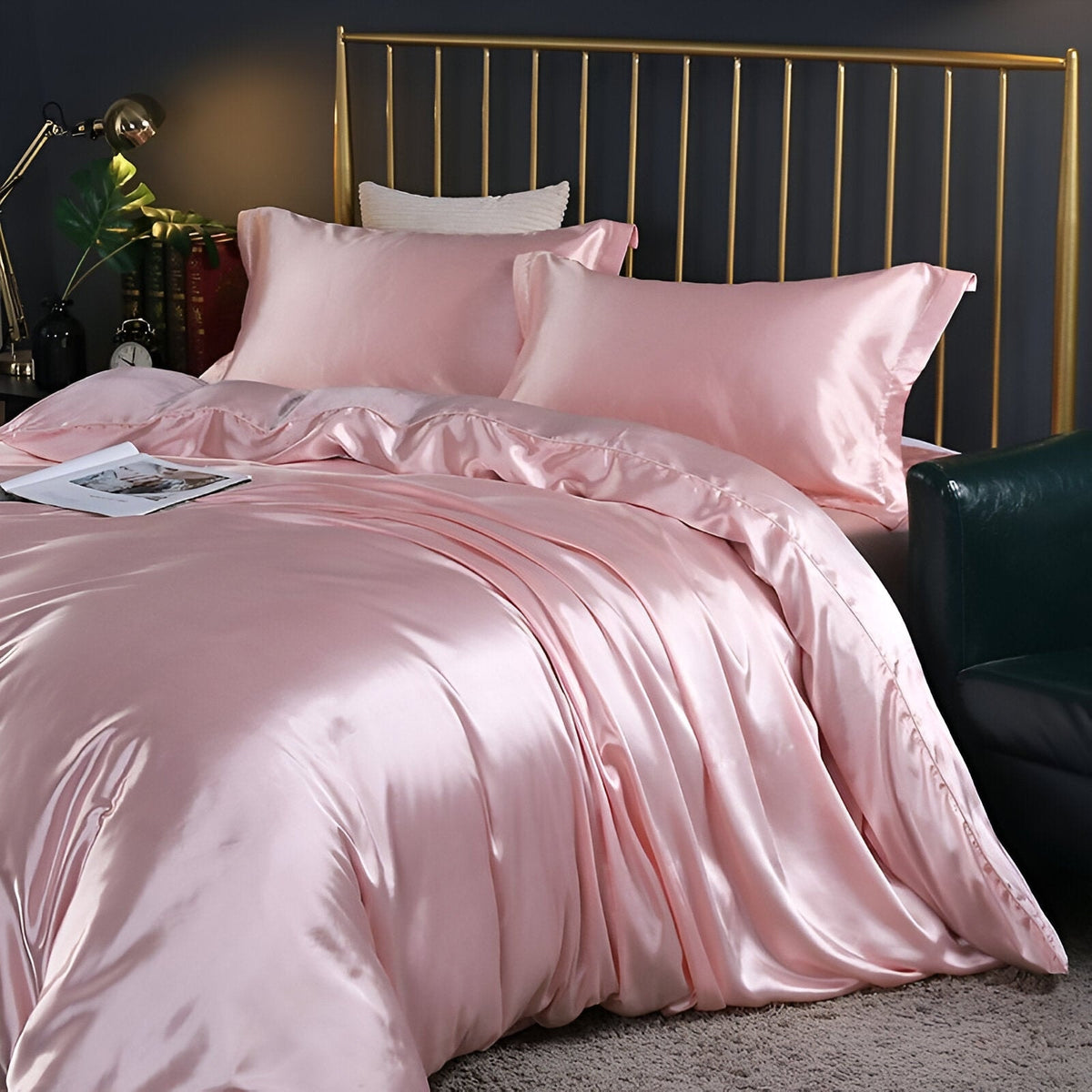 Luxury Silky Satin Bedding Set with Duvet Cover Fitted Sheet and Pillowcases