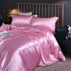 Luxury Silky Satin Bedding Set with Duvet Cover Fitted Sheet and Pillowcases
