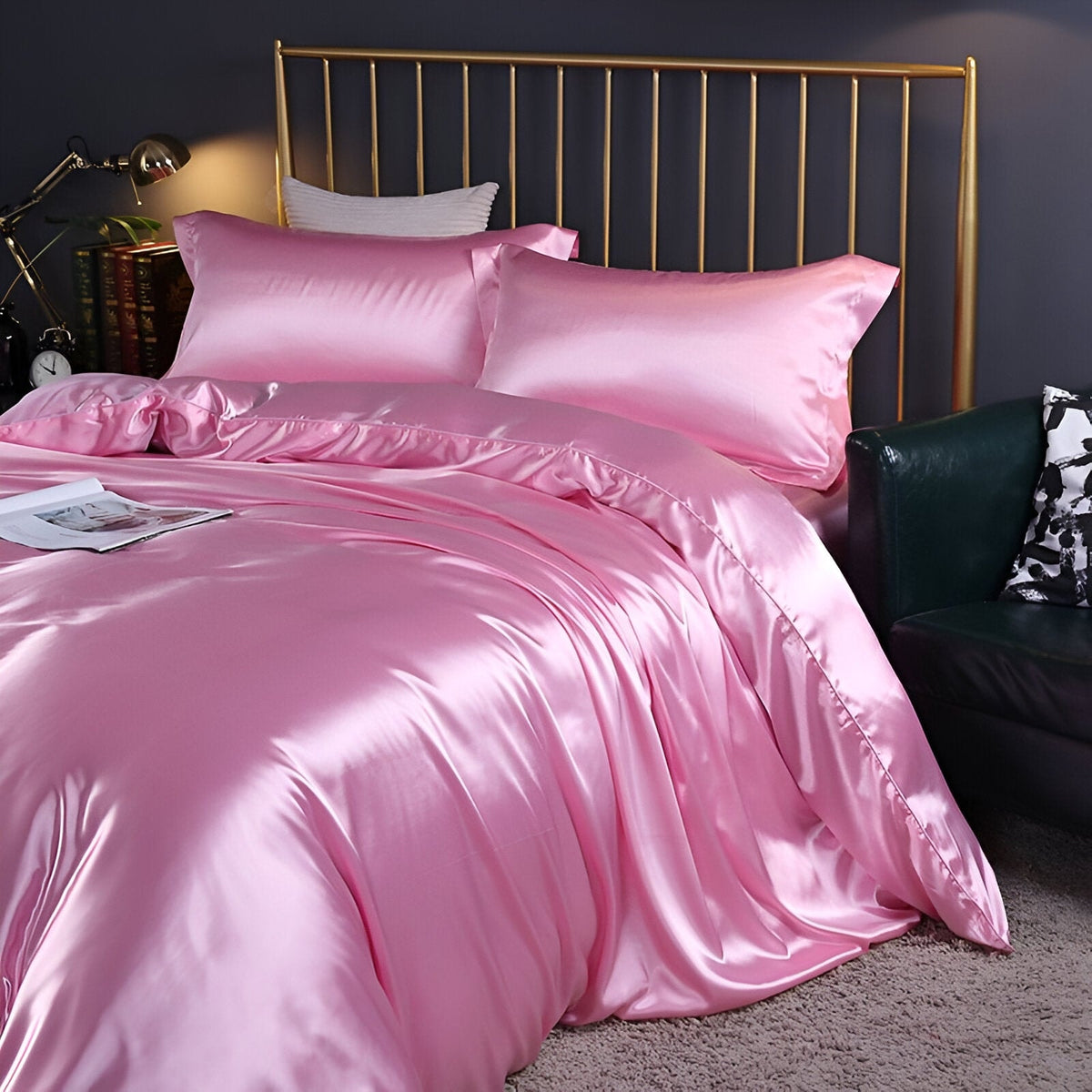 Luxury Silky Satin Bedding Set with Duvet Cover Fitted Sheet and Pillowcases