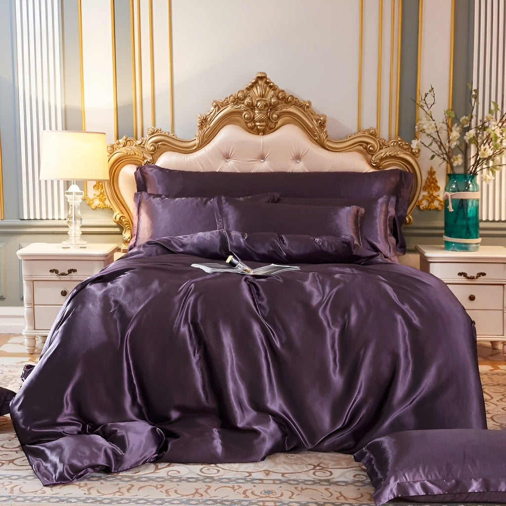 Luxury Silky Satin Bedding Set with Duvet Cover Fitted Sheet and Pillowcases