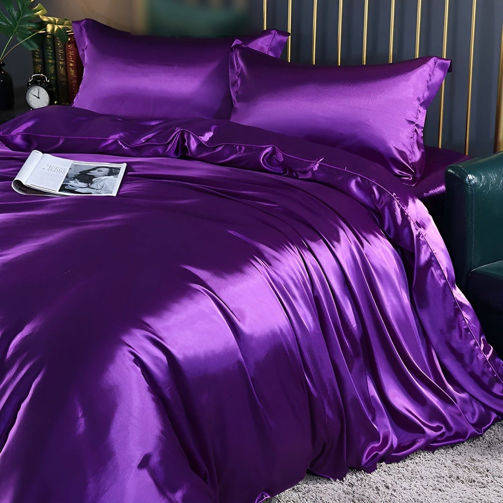 Luxury Silky Satin Bedding Set with Duvet Cover Fitted Sheet and Pillowcases