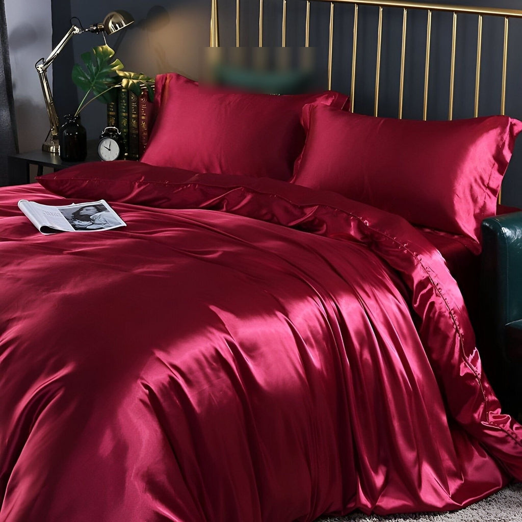 Luxury Silky Satin Bedding Set with Duvet Cover Fitted Sheet and Pillowcases