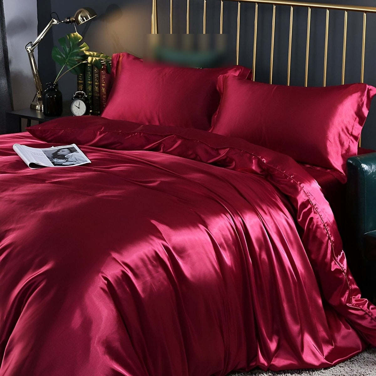 Luxury Silky Satin Bedding Set with Duvet Cover Fitted Sheet and Pillowcases