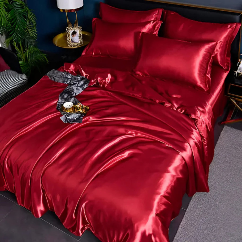 Luxury Silky Satin Duvet Cover Set with Pillowcases for a Smooth Cool Sleep