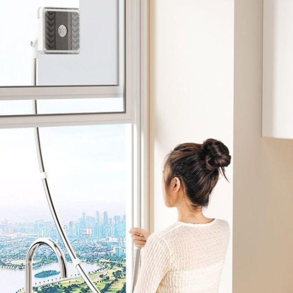 Magnetic Window Cleaner Double Sided Glass Wiper with Curved Extendable Handle