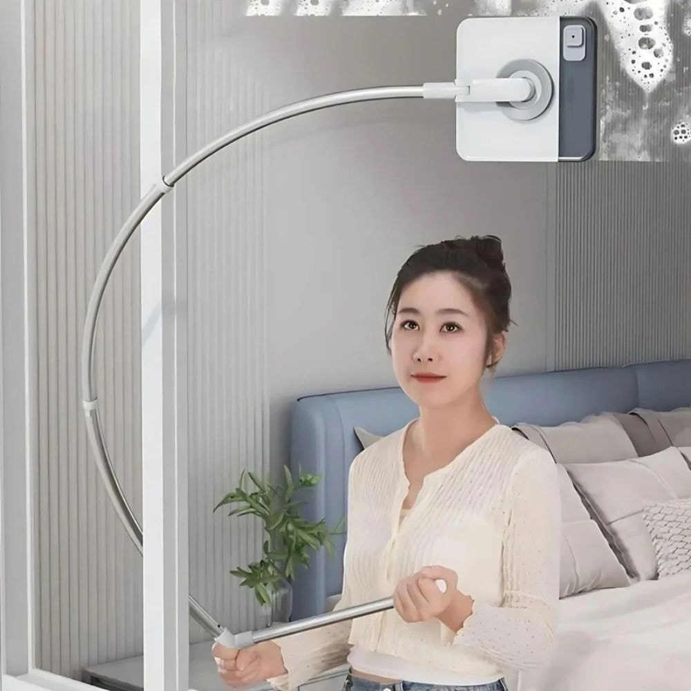 Magnetic Window Cleaner Double Sided Glass Wiper with Curved Extendable Handle