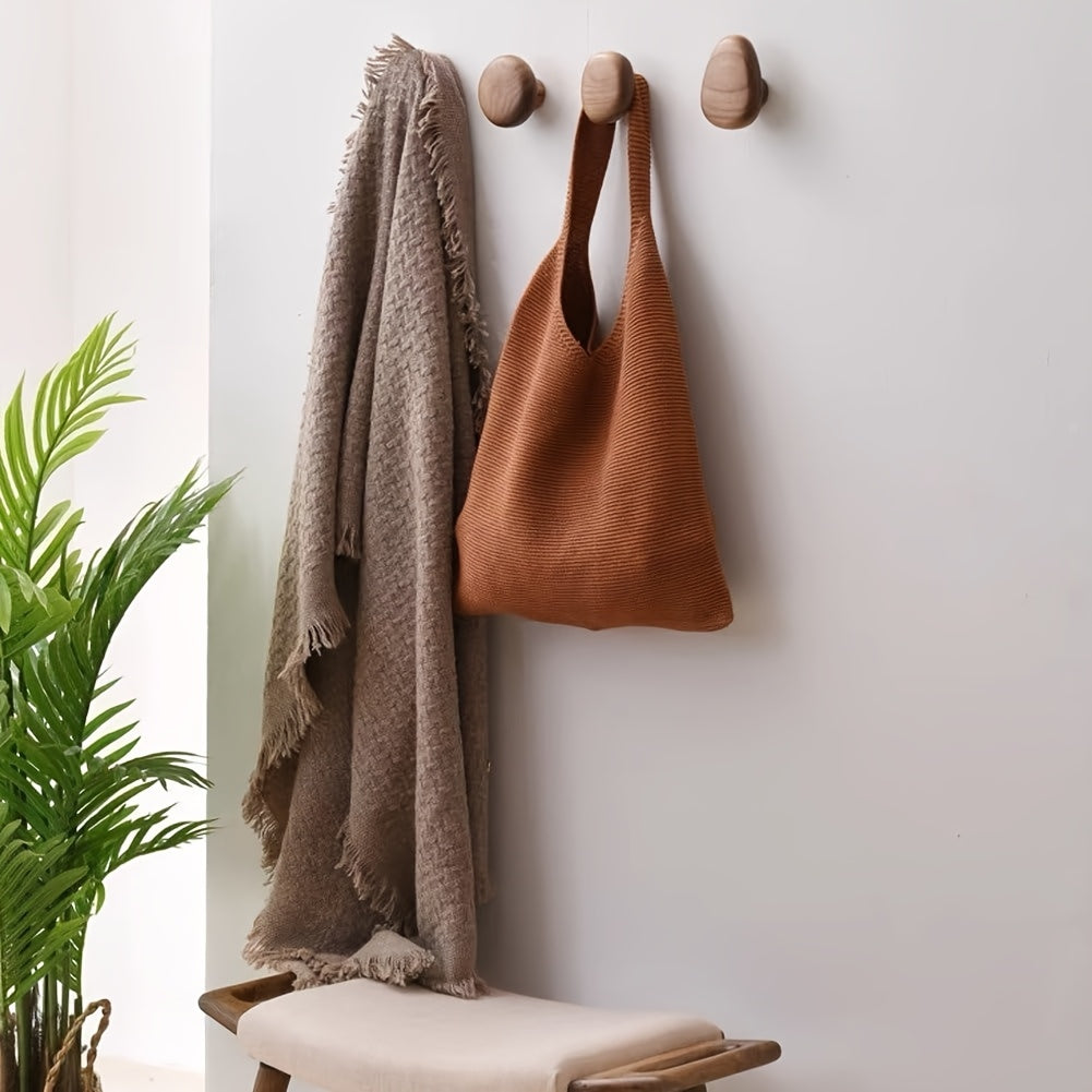 Wooden Wall Hooks Set of Four Solid Wood Pebble Shaped Coat Hooks Wall Mounted Hanging Pegs for Hallway | Bathroom and Bedroom