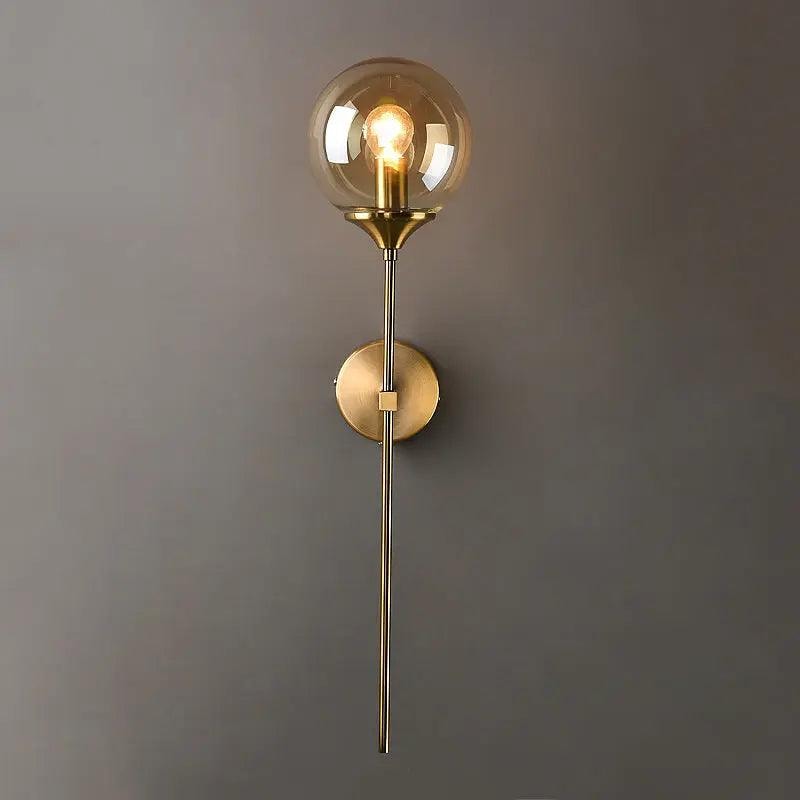 Mid Century Glass Globe Wall Light with Long Brass Stem and E27 Fitting