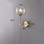 Mid Century Glass Globe Wall Light with Long Brass Stem and E27 Fitting