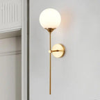 Mid Century Glass Globe Wall Light with Long Brass Stem and E27 Fitting