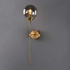 Mid Century Glass Globe Wall Light with Long Brass Stem and E27 Fitting