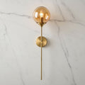 Mid Century Glass Globe Wall Light with Long Brass Stem and E27 Fitting