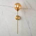 Mid Century Glass Globe Wall Light with Long Brass Stem and E27 Fitting