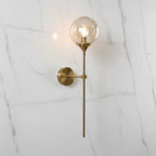 Mid Century Glass Globe Wall Light with Long Brass Stem and E27 Fitting