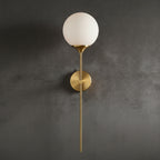 Mid Century Glass Globe Wall Light with Long Brass Stem and E27 Fitting