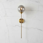 Mid Century Glass Globe Wall Light with Long Brass Stem and E27 Fitting