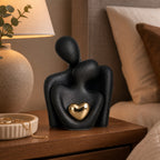 Minimalist Ceramic Hugging Couple Sculpture with Heart Detail for Shelf Decor