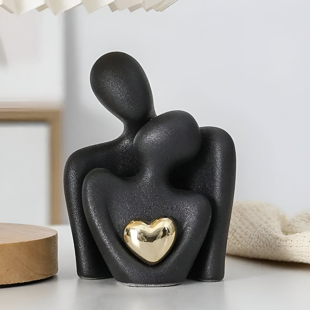 Minimalist Ceramic Hugging Couple Sculpture with Heart Detail for Shelf Decor