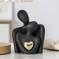 Minimalist Ceramic Hugging Couple Sculpture with Heart Detail for Shelf Decor