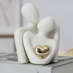 Minimalist Ceramic Hugging Couple Sculpture with Heart Detail for Shelf Decor