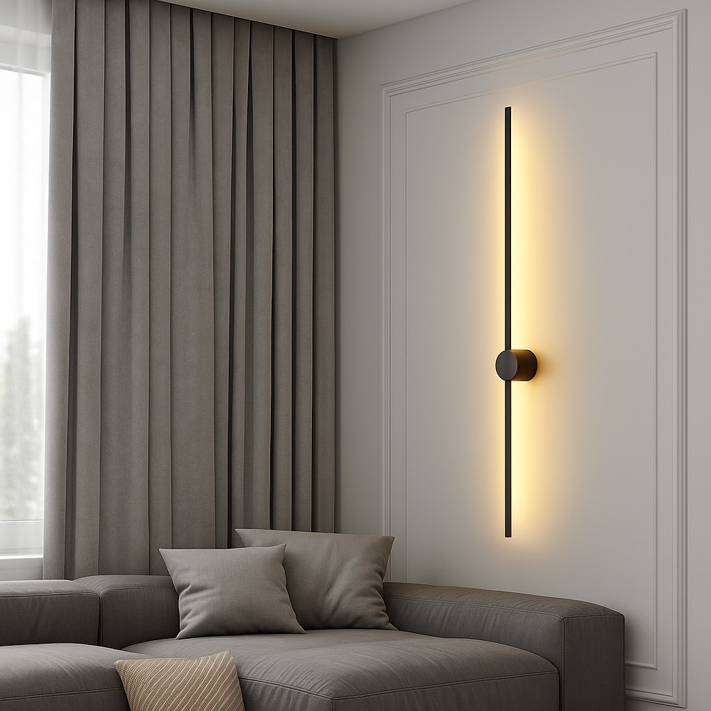 Minimalist Linear LED Wall Light with Slim Metal Bar for Bedroom and Hallway