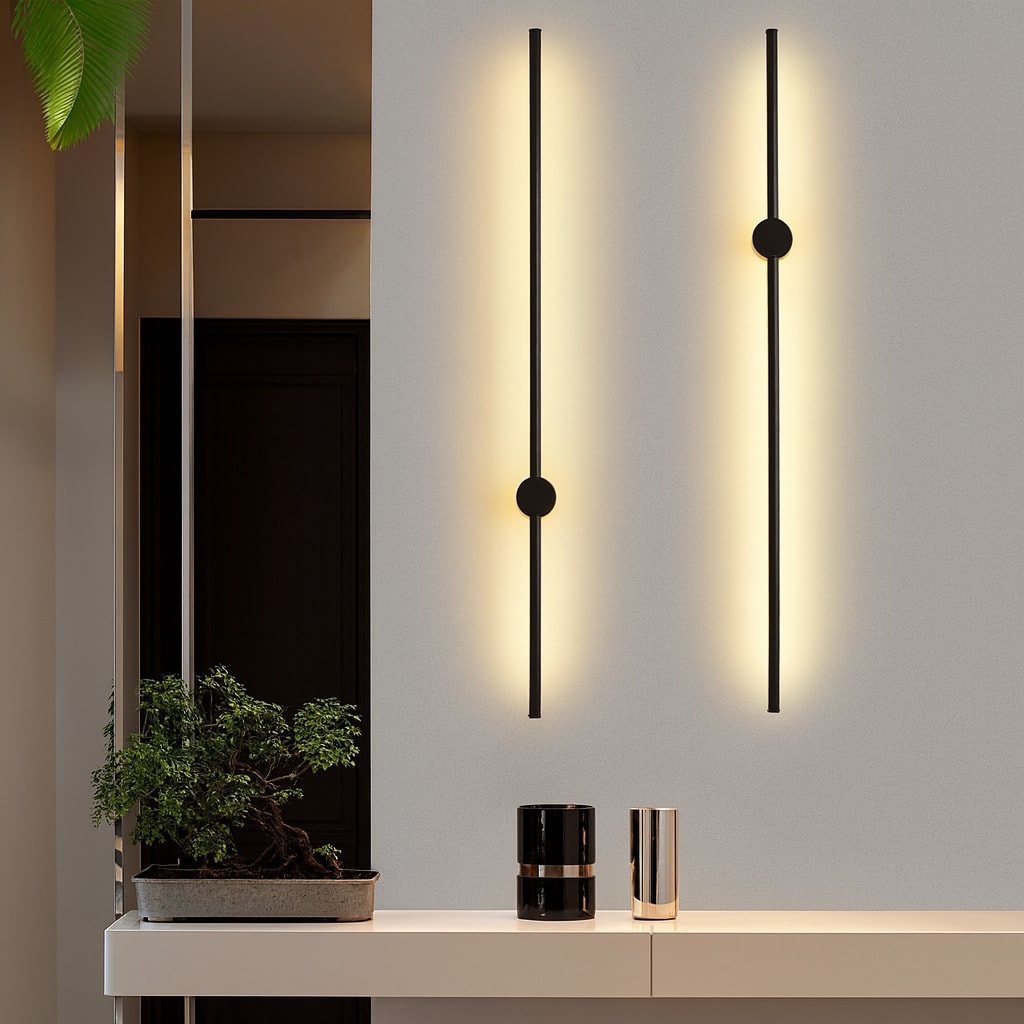 Minimalist Linear LED Wall Light with Slim Metal Bar for Bedroom and Hallway