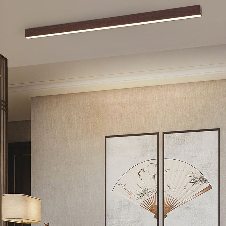 Minimalist Wood Grain LED Linear Ceiling Light Flush Mount for Hallway