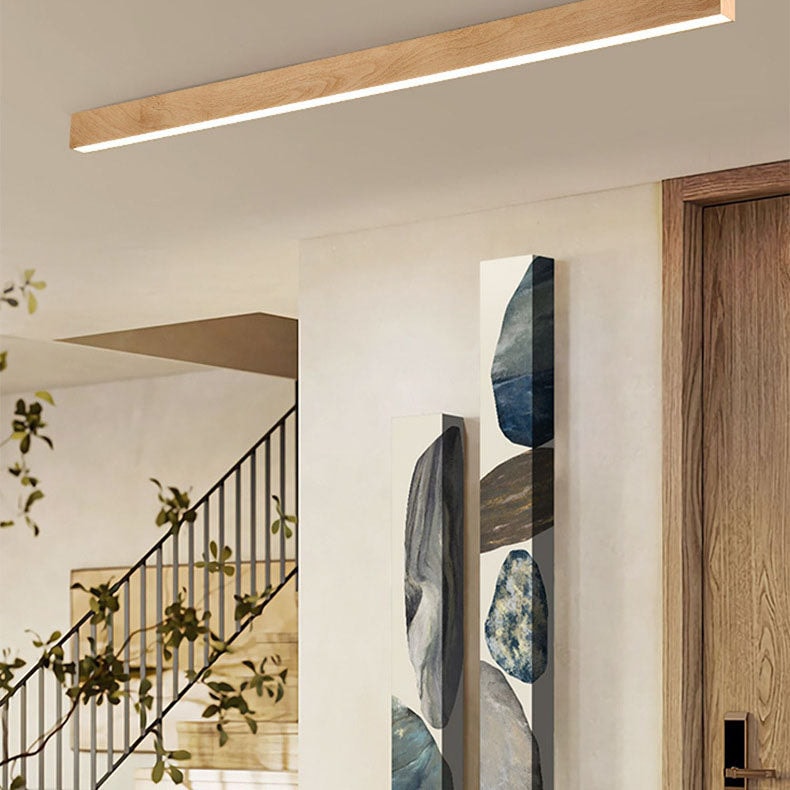 Minimalist Wood Grain LED Linear Ceiling Light Flush Mount for Hallway