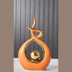 Modern Abstract Ceramic Sculpture with Gilded Swirl and Sphere for Shelf Decor