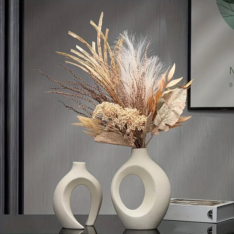 Modern Ceramic Vase Set with Interlocking Hollow Design for Boho Decor