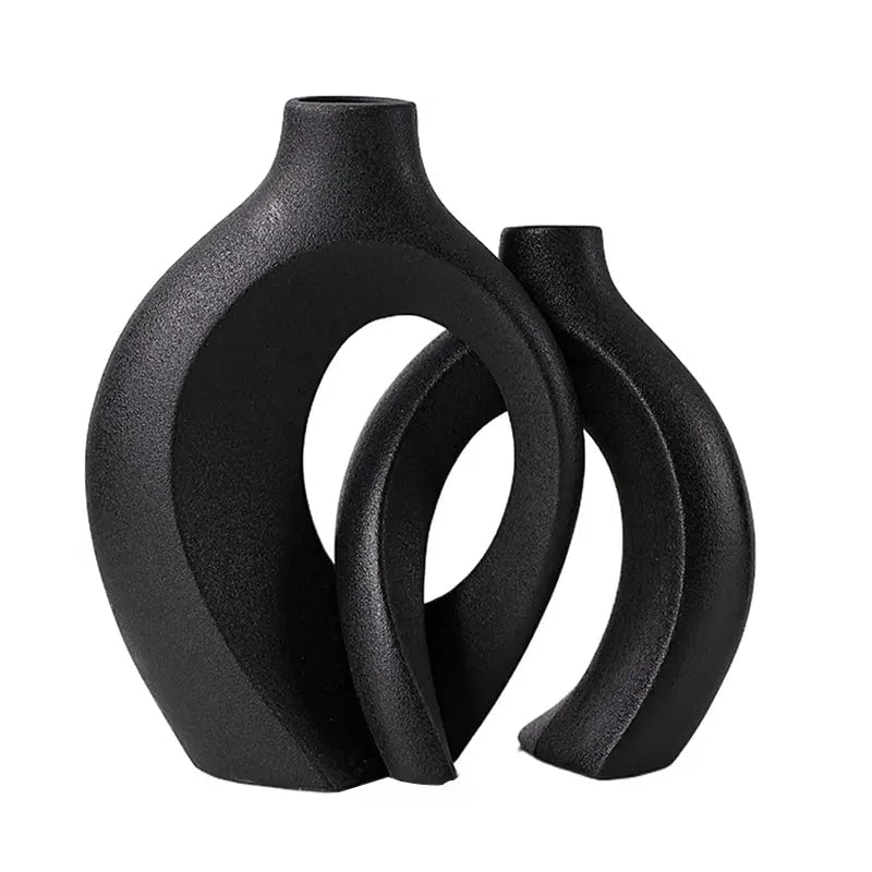 Modern Ceramic Vase Set with Interlocking Hollow Design for Boho Decor