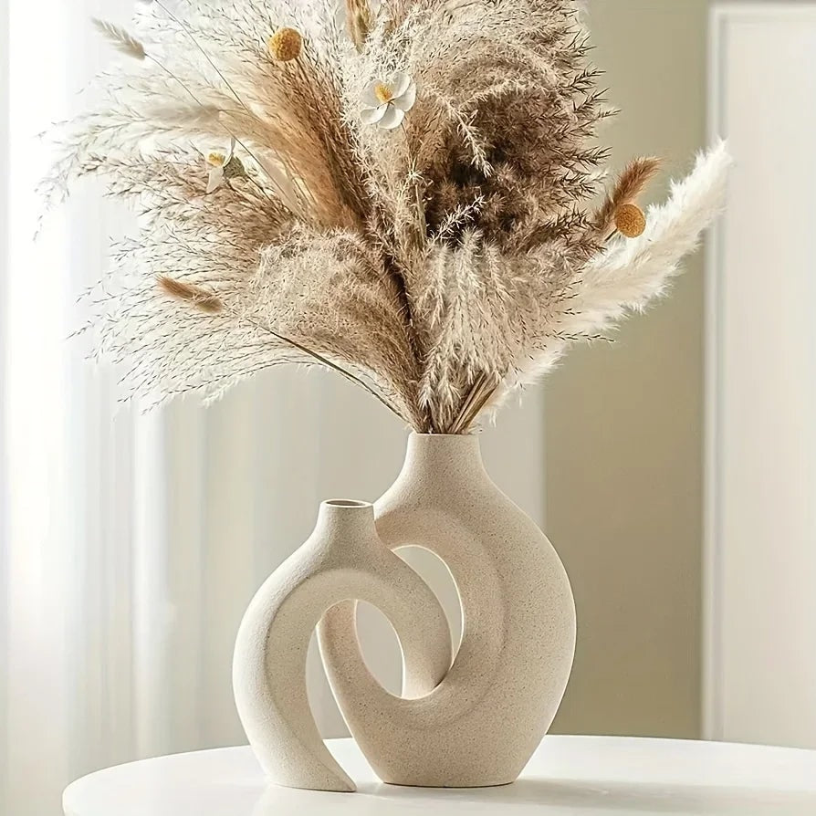 Modern Ceramic Vase Set with Interlocking Hollow Design for Boho Decor