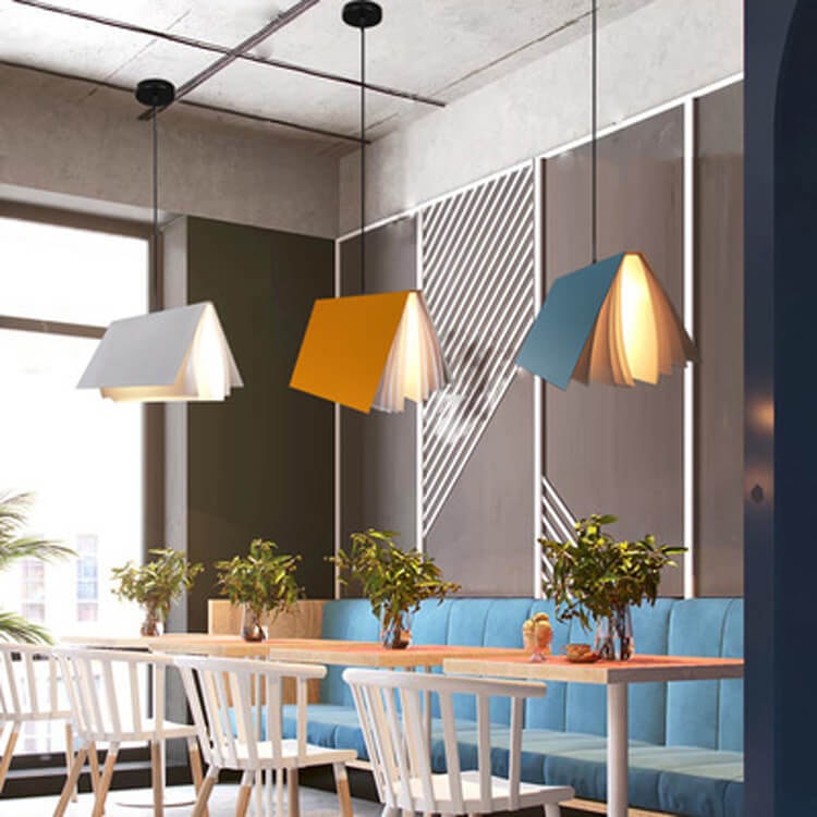 Modern Flying Book Pendant Light with Open Book Shade for Living Room