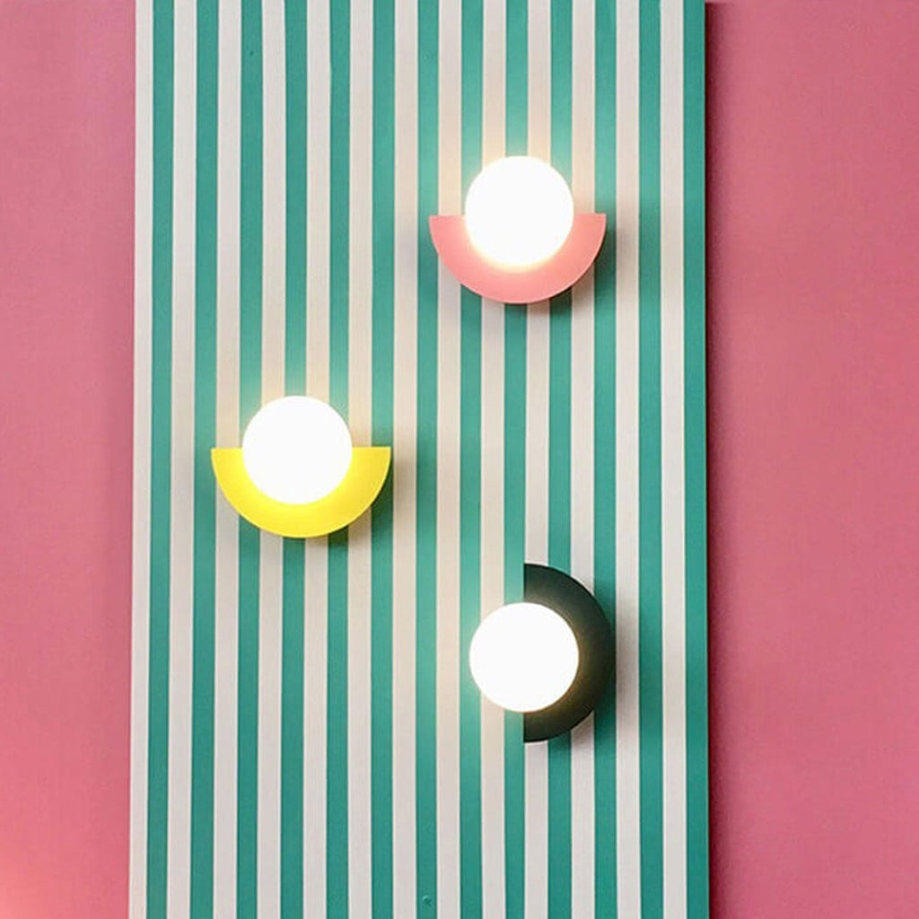 Modern Glass Globe Wall Light with Colourful Semicircle Backplate