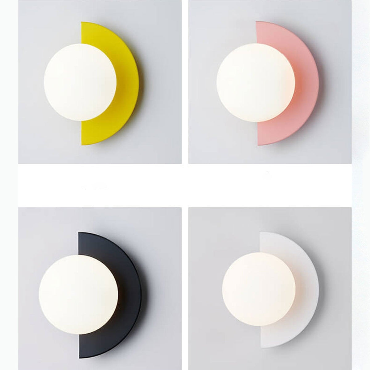 Modern Glass Globe Wall Light with Colourful Semicircle Backplate