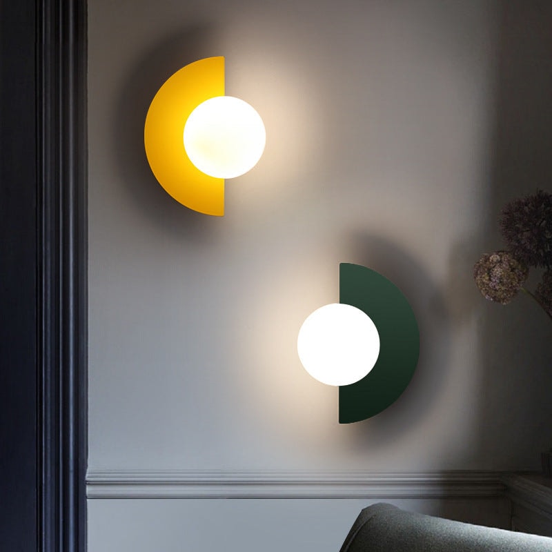 Modern Glass Globe Wall Light with Colourful Semicircle Backplate