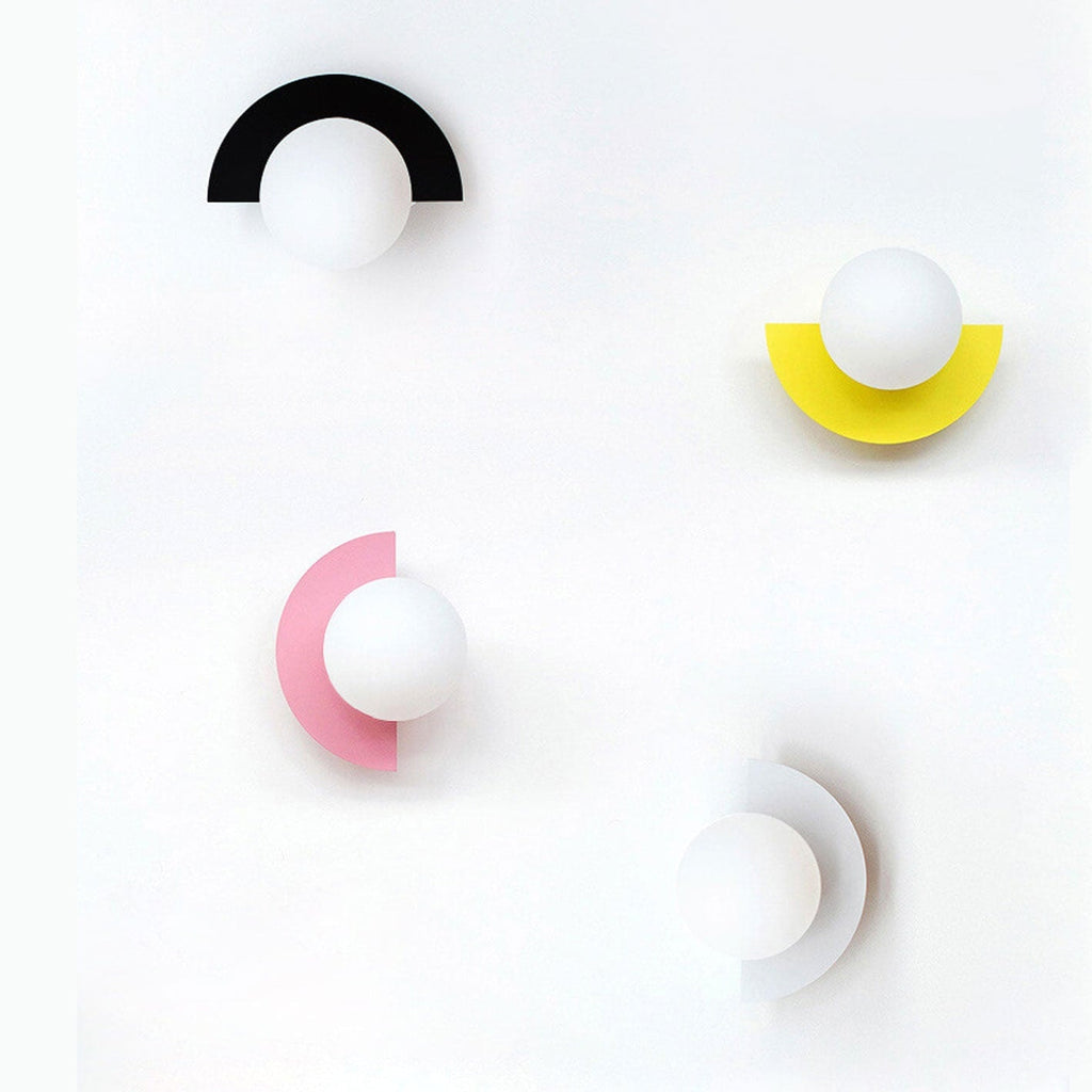Modern Glass Globe Wall Light with Colourful Semicircle Backplate